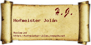Hofmeister Jolán névjegykártya